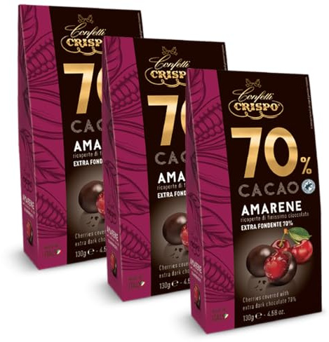 3X Confetti Crispo 70% Cacao Amarene Ricoperte di Finissimo Cioccolato Extra Fondente 130g
