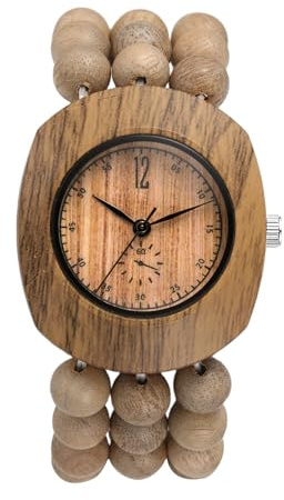 Oidea Wood Beaded Band Watches: Handmade Natural Wooden Stretch Strap Tonneau Wrist Watches Casual Bracelet Watch Bangle Wristband for Womens and Mens Natural Wood Color