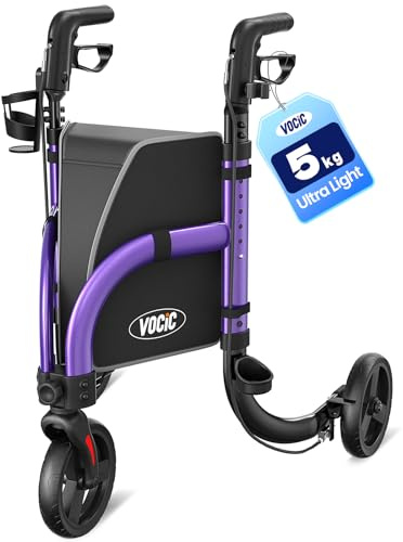 VOCIC Z25 Rollator Walker for Seniors, Only 5kg Lightweight 3 Wheel Walker
