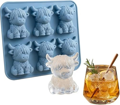 Mini Highland Cow Ice Cube Mold, Highland Cow Ice Cube Tray, Cute 3D Highland Cows Silicone Ice Cube Tray, Silicone Animal Ice Cube Mold Tray for Chocolate, Candy, Jelly, Homemade Treats