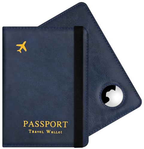 AOOSU Reisepasshülle,PU Leder Passport Cover mit Airtag Halter,Dunkelblau | Reisepass Hülle für Damen Herren, Travel Passport Holder für Kreditkarten Ausweis Reisedokumente