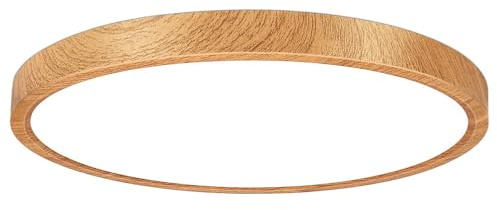 LightingWill LED Deckenleuchte Holzoptik 24W Ø30CM, 2800LM, 2800K Warmweiß, Rund Flach, Modern Deckenlampe für Wohnzimmer, Schlafzimmer, Küche, Flur, Bad