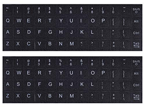 2PCS English Keyboard Stickers, Universal Letters Replacement Sticker White Font on Black Background for Computer, Laptop, Notebook, Desktop, Matte Alphabet Stickers (US Layout)