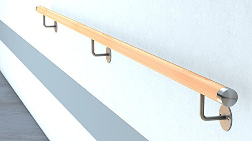 Buche Holz Handlauf V2A Fertighandlauf Gel„nder Treppe Griff 42,4x2 mit sichtbarer Verschraubung (2,5 m - einteilig)