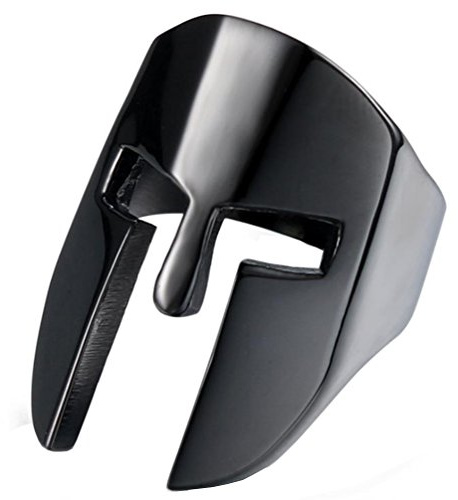 HIJONES Acero Inoxidable Caballero Casco Máscara Anillo para Hombre Griego Guerrero Banda Negro Tamaño 27