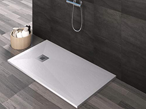 Essence ArredoBagno Ardesia Duschwanne aus Marmor in Marmor-Optik mit Gelcoat aus Edelstahl, weiß 100 x 140 cm