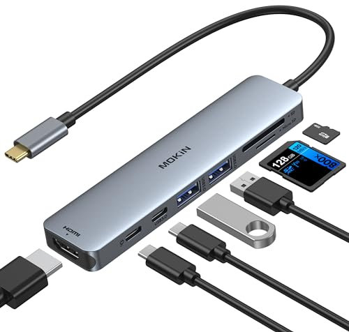 MOKiN USB C Hub Type C Adapter 6 in 1 USB-C Hub mit HDMI 4K@30Hz, 2*USB 3.0 Ports/1*USB 2.0 Anschlüsse, SD/Micro Kartenleser, kompatibel für MacBook Pro，MacBook Air, XPS und mehr Typ-C-Geräte