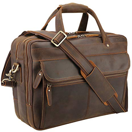 Polare 15.7 Full Grain Cowhide Leather Laptop Business Briefcase Work Bag College Bag Messenger Bag for Men