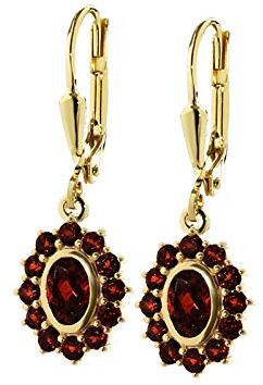 NKlaus Ohrstecker Blumen mit Granat aus 333er Gelbgold 12x10mm 2 Stück | Brisur 13x8mm; Gewicht 2,2g