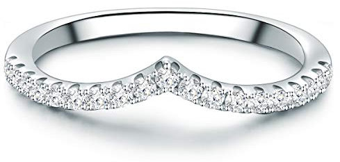 Trilani Damen-Ring in V-Form aus 925/- Sterling Silber mit Zirkonia im Brilliantschliff Vorsteckring Verlobungsring Memoirering Beisteckring