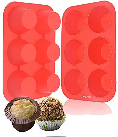 Bongpuda Set di 2 teglie antiaderenti in silicone per muffin e cupcake, 6 tazze, rivestimento antiaderente
