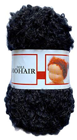 De witte Engel Puppenhaar Mohair Blouclé Garn für Waldorf/Steiner Puppen 50g (schwarz)