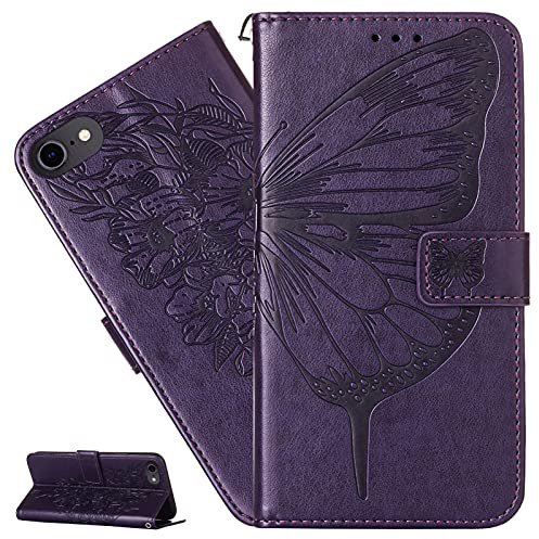 LEMAXELERS iPod Touch 5 / iPod Touch 6/7 Hülle,Für iPod Touch 5 Handyhülle Geprägt Schmetterlings Blume Flip Case PU Leder Cover Magnet Schutzhülle Ständer Handytasche für iPod Touch 5,YB Die D Zi