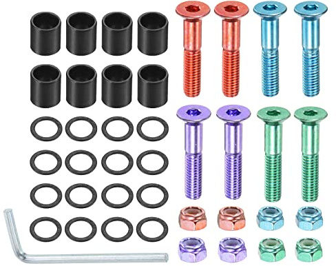 PATIKIL 1 Pouce Skateboard Matériel Vis Boulons Trousse, 8Pcs Patin Outils Montage Hex Clés Pièces avec Entretoises Rondelles Écrous Clés pour Longboard Roue Accessoires, Multicolore