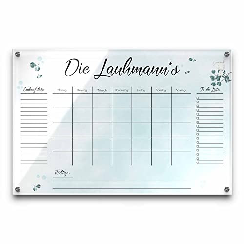 Wochenplaner abwaschbar aus Acrylglas - Familienkalender personalisiert mit Namen und Wunschtext - großer Wochen Kalender zum beschriften - Geschenk Frauan Mama