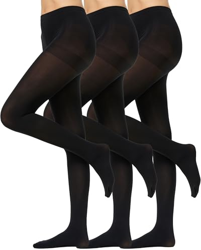 Nur Die 3er Pack Ultra Blickdicht 80 DEN warme Strumpfhose matte Optik breiter Komfortbund Baumwollzwickel Damen, schwarz, XL