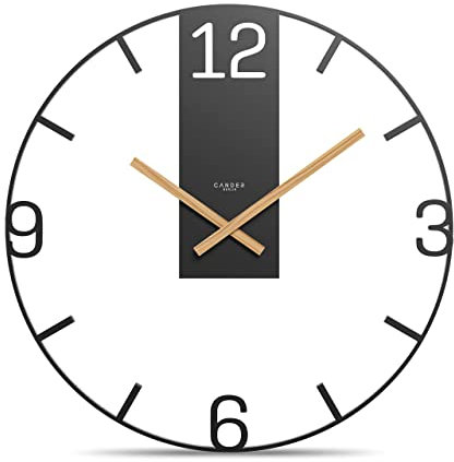 Cander Berlin BENTJA XXL Vintage-Wanduhr lautlos 50 cm Metall Holzzeiger ohne Tickgeräusche groß modern schwarz Wohnzimmer Küche