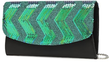 Miss Lulu Mini Bolso Cruzado para Mujer, Bolso de Mano con Cadena, Bolso de Hombro para Fiesta de Noche, Lentejuelas Brillantes, Negro Y Verde, Occidental