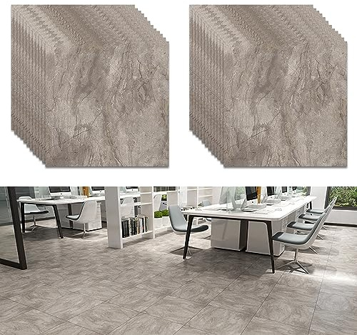 12-24pcs PVC Bodenbelag Selbstklebende 30X30CM, Zement Bodenaufkleber, Wasserfest Fliesenaufkleber Boden Küchenfliesen für Küche, Balkon, Büro, Verdickter 15mm,Marmor Aussehen (Bx24 Pcs)