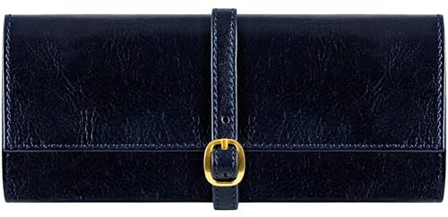 Time Resistance Blau Leder Schmuck Organizer – 100% Leder Schmuckrolle für Reisen Hergestellt in Italien – Reise Schmucketui aus Vollnarbenleder - Travel Jewelry Case – Jewellery Organizer