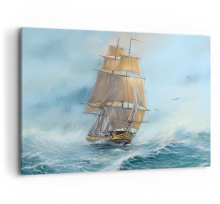 ARTTOR Leinwandbild 100x70cm Wandbild Maritim Landschaften - 5541 | Meer Schiff Nautisch Groß Wanddekoration Wohnzimmer Schlafzimmer Küche Wanddeko Wand Kunstdruck Wandkunst Wall Decor ARTTOR