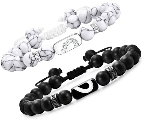VNOX Partnerarmbänder Unendlichkeitszeichen Herz,Achat Naturstein Perlen Pärchen Armband,Edelstahl Paar Armbänder,Schmuck Weihnachtsgeschenke Partner Geschenke Freundin Boyfriend Männer Frauen(Stil 3)