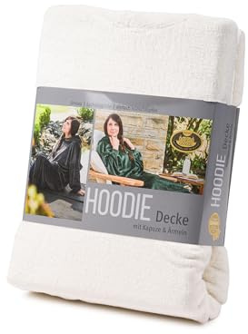 Gözze - Hoodie-Decke mit Kapuze, Strickbündchen am Ärmel und seitlichen Schlupftaschen, 100% Polyester (Mikrofaser), Universalgröße - Wollweiß