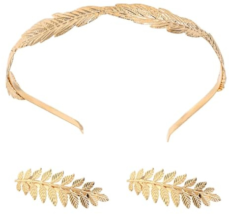 LEEQ Couronne de Laurier Doré - Épingles à Cheveux,Bandeau Grecque Romain Coiffe Cheveux Couronne Femme Accessoires,Bridal Coiffe de Mariage Feuille Serre-tête Couronne Voyage, Photographie,3pcs