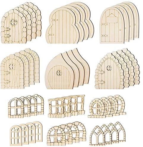 48 Stück Elfentür Wichteltür Feentür Set Holz Wichteltür Zubehör Weihnachten Wichteltüren Wichtel Tür Weihnachtsdeko Mini-Holz-Feentüren Unlackiertes für Wand, Zuhause, Geburtstag Dekoration(01)