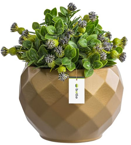 botle Runder Blumentopf aus Keramik Farbe Gold Glanz 15,5 cm H 14,5 cm-Moderne und stilvolle Dekoration, räumliche Pflanzenabdeckung