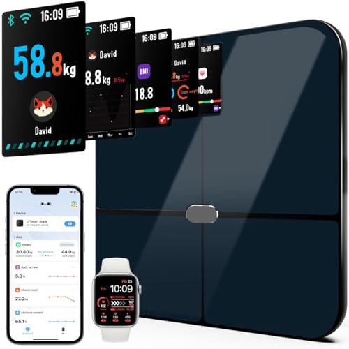 DEKABR Bilancia intelligente WiFi per peso corporeo e percentuale di grasso, bilancia digitale da bagno più accurata con display TFT più grande, 24 analizzatori di composizione corporea, monitor di