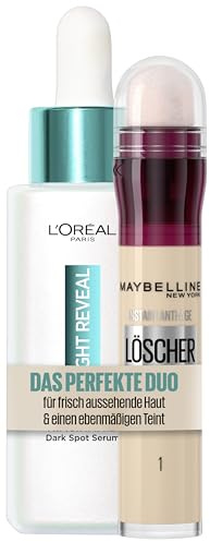 Maybelline New York Abdeckstift, Instant Anti-Age Effekt Concealer, Löscher mit Mikro-Lösch-Applikator, Nr. 01 Light, 6,8 ml + L'Oréal Paris Dark Spot Niacinamid Sérum, Bright Reveal Dark Spot, 50 ml