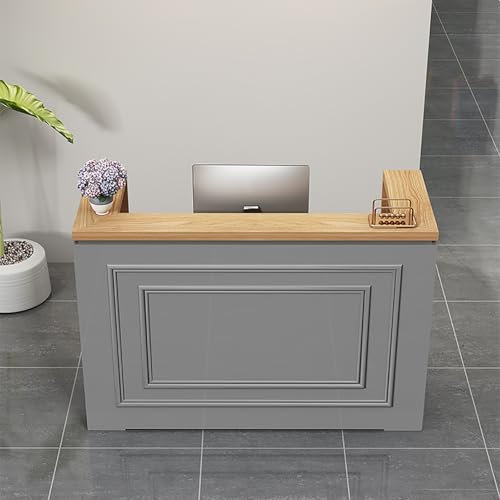 TELCIM Empfangstheke, Empfangstresen Mit Abschließbaren Schubladen, Laden-Theke Verkaufstheke, Messetheke, Tresen Bar Theke, Bürotheke Rezeption Tisch, Für Büro, Geschäft(Gray,100x50x100cm)