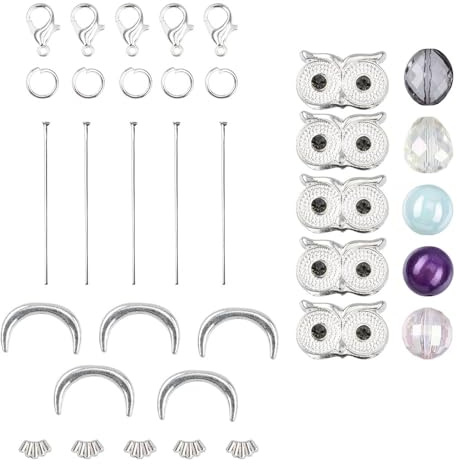 Ideen mit Herz | DIY | Schmuck-Anhänger | Charms | Bastelset | 5 Anhänger mit verschiedenen Perlen (Eulen 1)