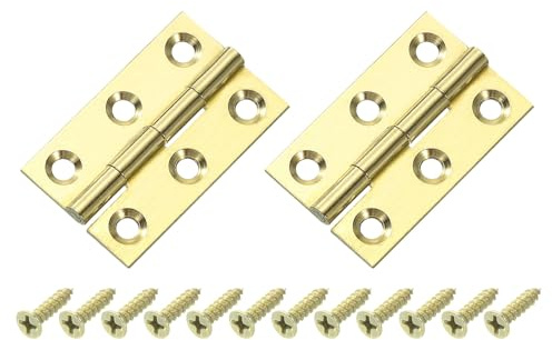sourcing map 2 bisagras plegables de latón de 1.5 pulgadas, bisagras compas de gabinete plegables con tornillos para puertas, cajas de madera, ventanas, aparadores, tono dorado
