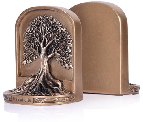 Lot de 2 Serre-Livres en Résine Arbre de Vie - Presse-Livres Décoratifs Lourd Couleur Bronze avec Base Antidérapante - pour Étagère, Bureau, Bibliothèque ou Bureau à Domicile