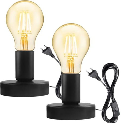 Leikurvo 2 Stück Schreibtischlampe Lampenfassung E27 mit Kabelschalter, Vintage Tischlampe E27 Fassung Industrielle Schreibtischlampe mit Stecker, für Home Lighting Decor, Cafe Bar Decor (ohne Lampe)