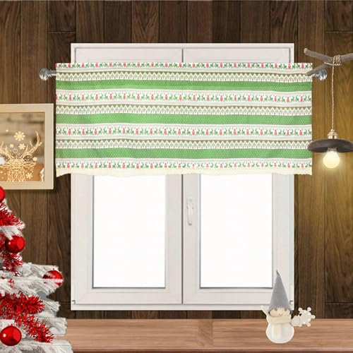 Beydodo Scheibenvorhang Kurzvorhang Blickdicht, Gardine Kurz Weihnachten mit Hirsche Gestreift Muster Fenster Grün 130x41CM Küchengardine Bistrogardine Fenster, 1 Stück