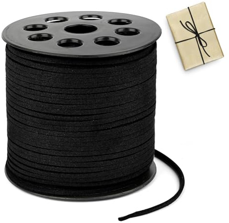 91 m x 2.6 mm Lederband, Lederschnur Veloursleder, Basteln Lederbänder | Schwarz Faux Wildleder Schnur für Ketten DIY Armband Halskette Schmuck Handwerk