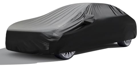 BHIEE Autoabdeckung Stretch Stoff Autoplane Staubschutz Wasserdicht Elastischer Abdeckung Auto für Autogarage, Tiefgarage, Autoausstellung,Indoor und Outdoor, Schwarz