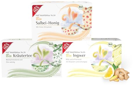 H&S Gesundheits-Bundle: H&S Bio Ingwer, H&S Bio Kräutertee und H&S Bio Salbei-Honig für natürliche Balance und Wohlbefinden, 3 x 20 Beutel