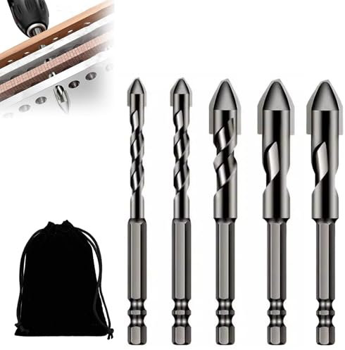 MADGININE 5 Count High-Strength Eccentric Twist Drill Bit Set, 6/8/10/12mm for Brick, Plastic, Ceramic, Tile, Cement & Glass Drilling