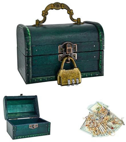 GOIEHIR Cofre del tesoro de madera retro con cerradura, para decoración y almacenamiento (11,8 x 8 x 8 cm)