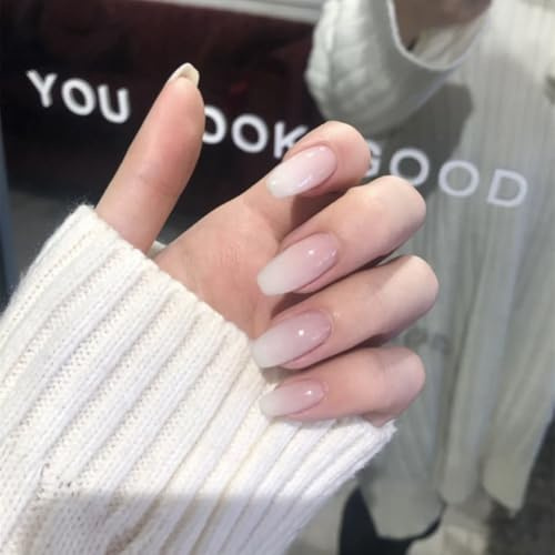 LOPHE Press On Nails kort fyrkantig, 24 stycken fransk press på naglar konstgjorda naglar naken med lim, för jul, nagelkonst (gradient nude)