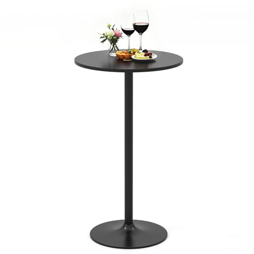 LIFEZEAL Tavolo da Bar Alto, Rotondo, Tavolino da Cocktail, da Divano, Altezza Regolabile, Telaio in Acciaio, Moderno, Pub, Bistrot, Cucina, Soggiorno, Balcone, 60x56-101,5cm, Max 55kg (1, nero)