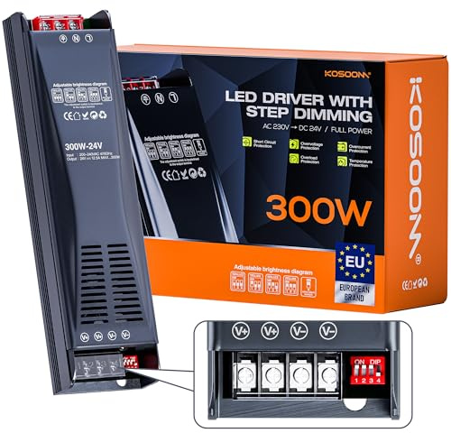 KOSOOM LED Trafo 24V 300W 12.5A 1pcs Transformator AC 220V 230V auf 24V DC Netzteil Dimmbar Power Supply für LED Strip Netzteil 24V Konstantspannungs Power Supply für Beleuchtung