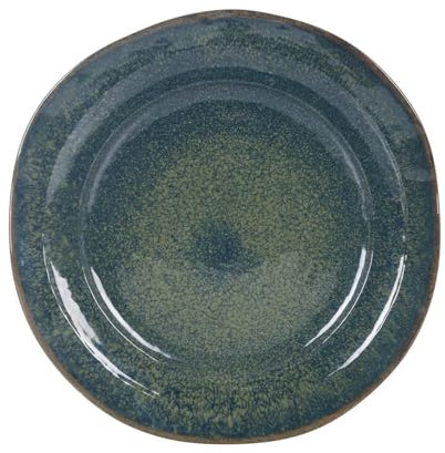 Set de 12 assiettes rondes NARA 500g, plats de presentation à dessert en porcelaine bleu-vert foncé - diamètre 30 x hauteur 3 cm
