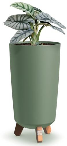 EDANTI Blumentopf mit Füßen Pflanzentopf Blumentöpfe Hoher Rund Pflanzschale Gross Töpfe Pflanzkübel Übertopf Innen- und Außenbereich für Blumen Garten Balkon Terrasse Haus (Grün, 23,9 cm)
