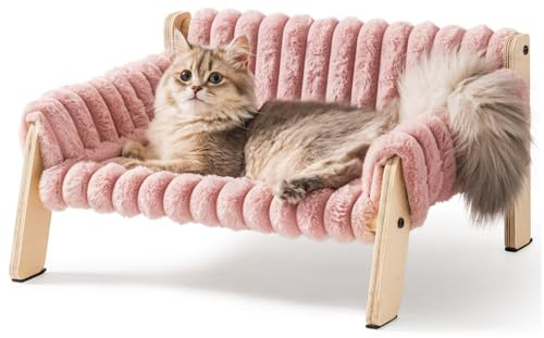 MEWOOFUN Divano letto per gatti e gattini di taglia grande, in legno robusto, cuccia per cani di piccola taglia (rosa, M)