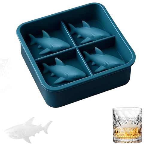 3D Novelty Shark Shape Silicone Mold - 4 Cavity Ice Tray for Whiskey, Cocktails & Juice with Easy-Release (1pc)